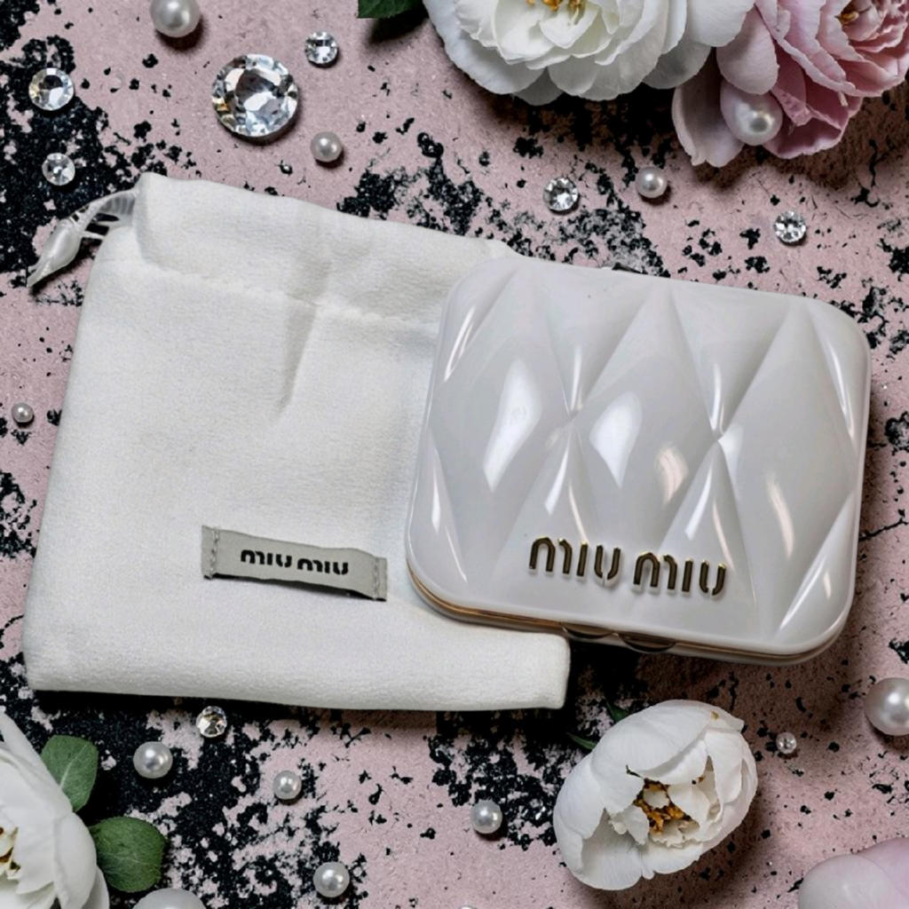 White logo Compact Mirror W/ Dustbag NIB