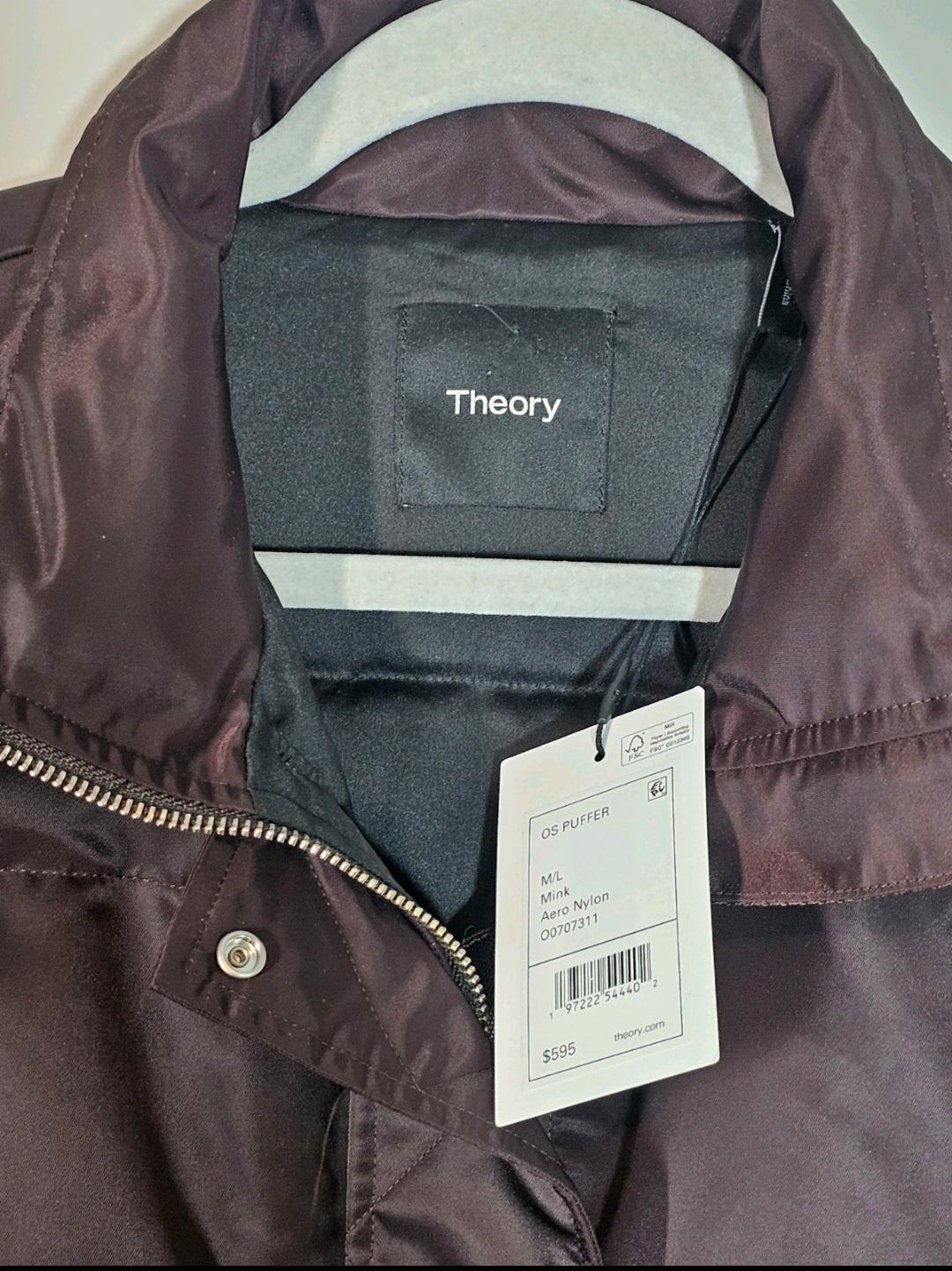 Theory Puffer Coat Mink Brown Size Large Women's