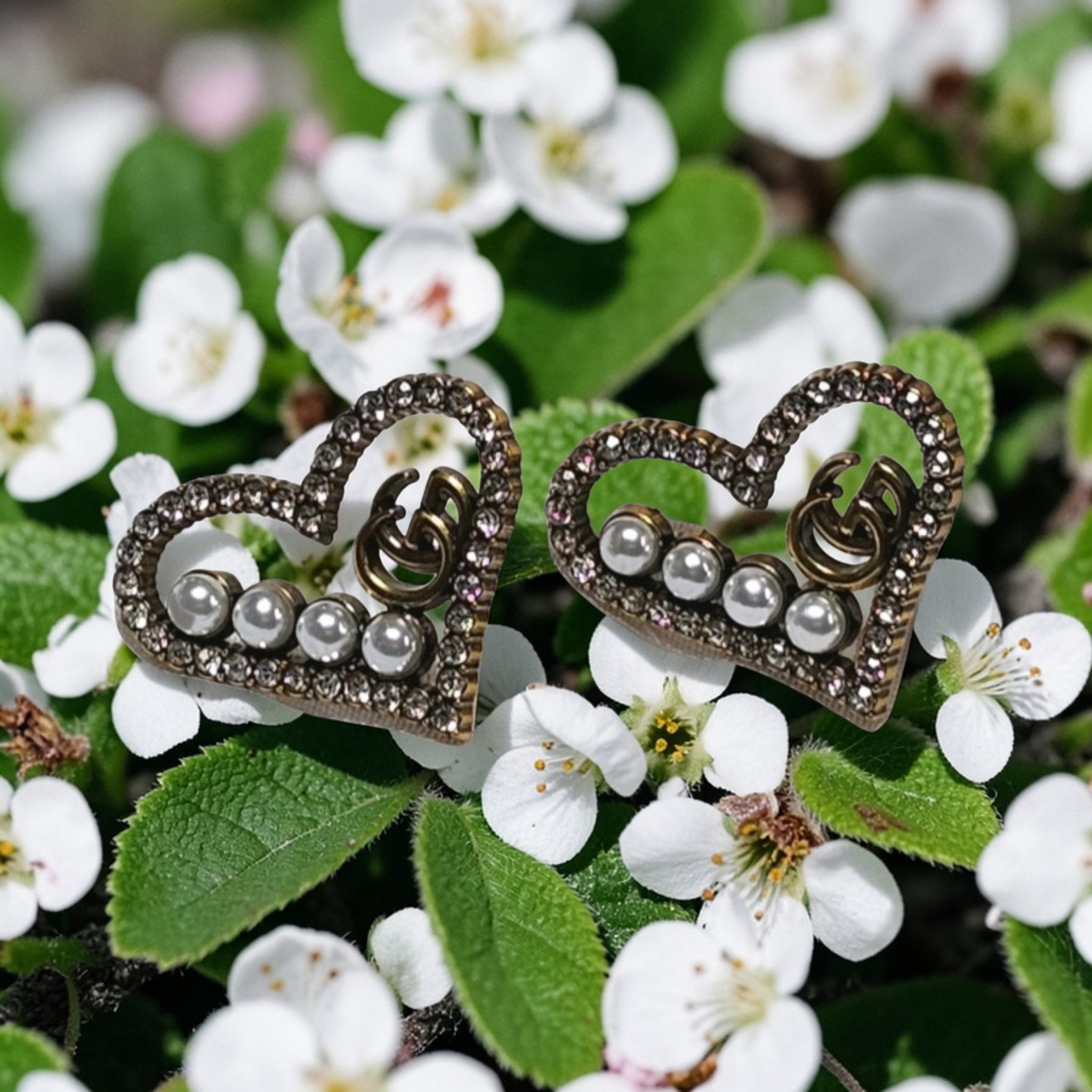 Gucci Antique Gold Charm Heart Pierced Stud Earrings