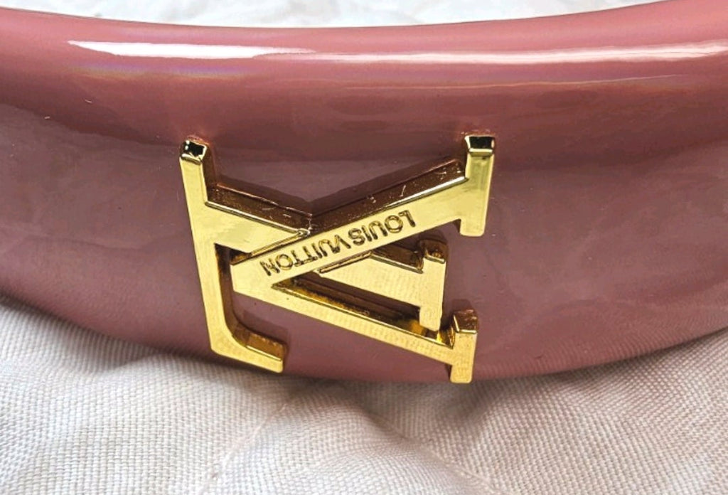 LV logo Charm Headband Pink Patent Tagged NEW