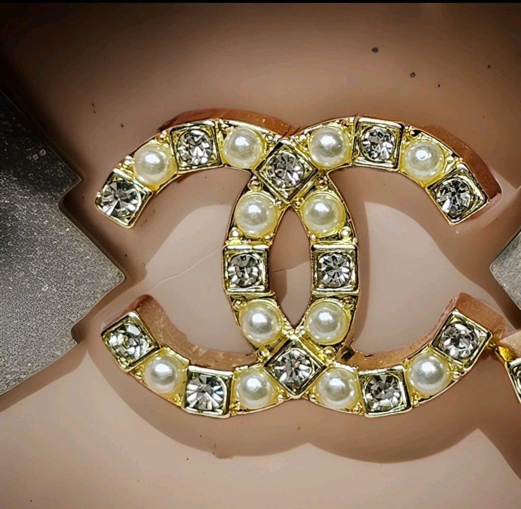 Chanel logo charm Gold Pearl and Gemstone Earrings