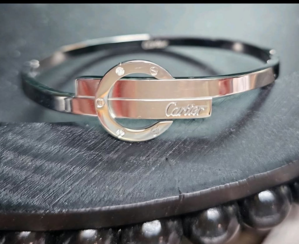 Silver and Gemstone Cartier logo Buckle bangle Bracelet