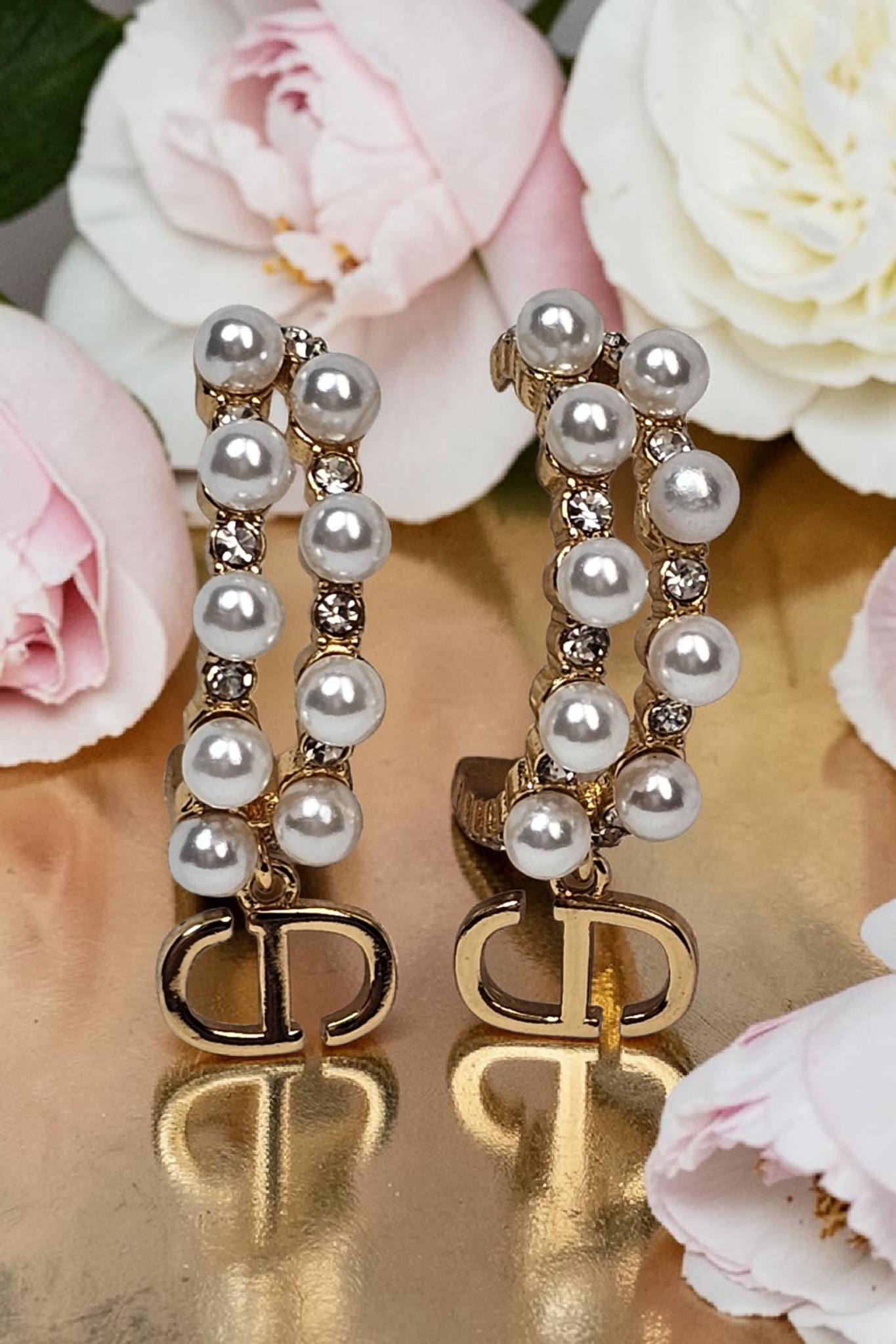 CD Dangle Pearl and Gemstone hoops for pierced ears