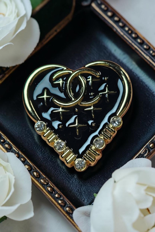 Black and Gold Charm Heart Pin Brooch