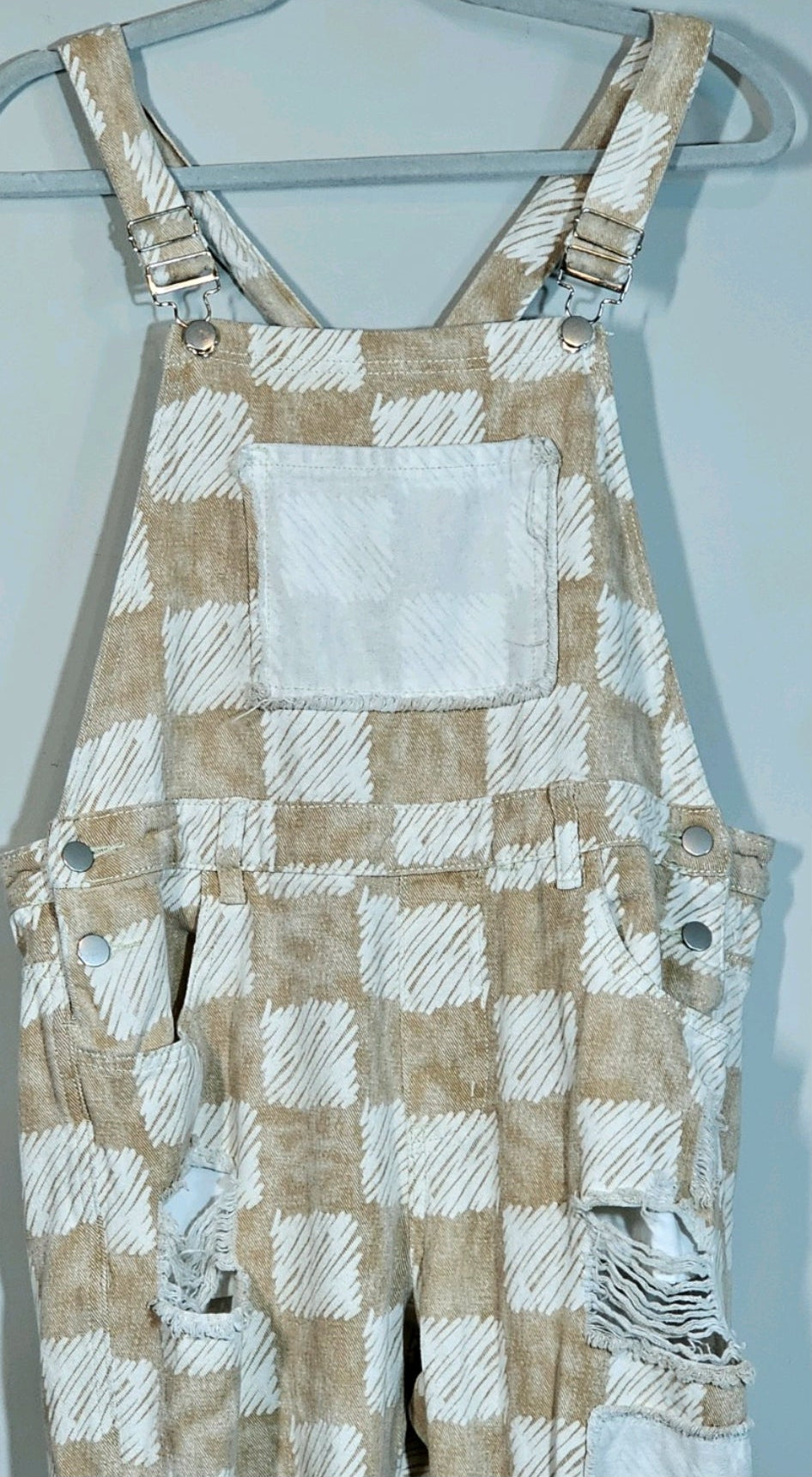 Designer POL Overalls Distressed White and Beige 100% Cotton Like New Size US Large