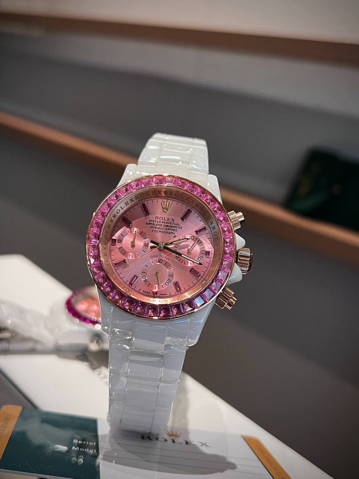 Pink and White RLX Luxury Swiss Movement Watch