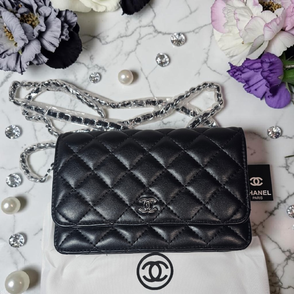 CC logo Black Single Flap Leather Crossbody w/ Silver hardware NWT