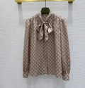 G Logo Beige Button Down Blouse
