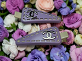 Chanel logo charm Hair Clips Purple and Silver