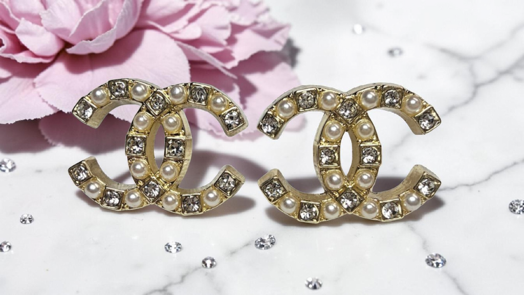 CC Logo charm Gold Pearl and Gemstone Earrings