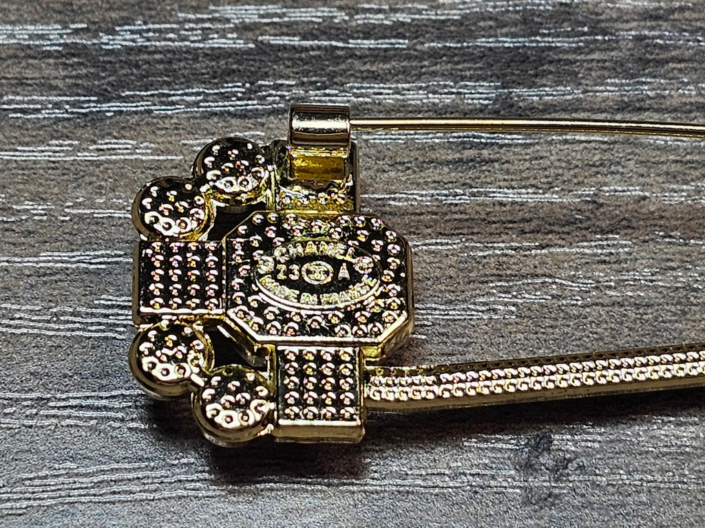 Gold Charm Safety Pin Brooch