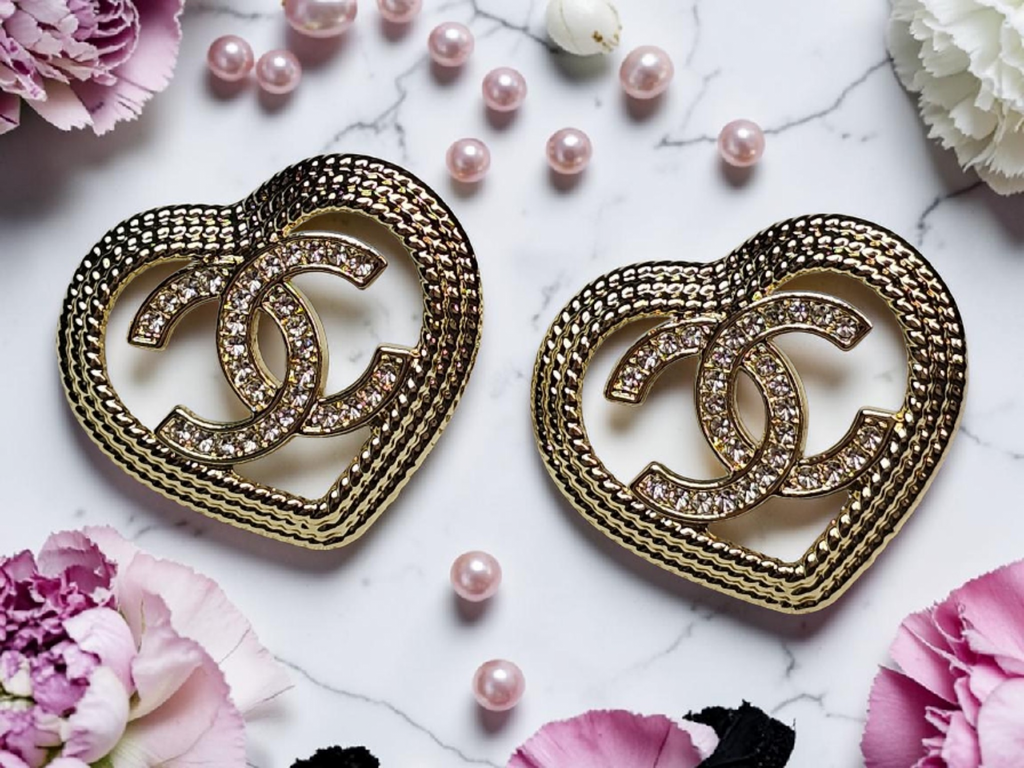 Gold Heart Charm Statement Earrings