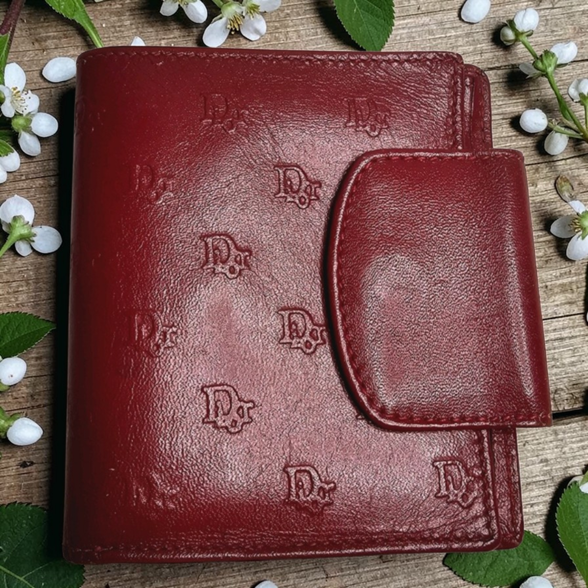 Boutique CD Red Leather Trifold Short Wallet — Like New