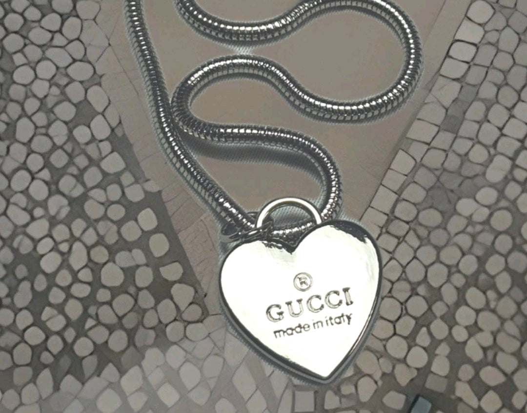 Silver Heart Charm Necklace with Silver snake chain NEW