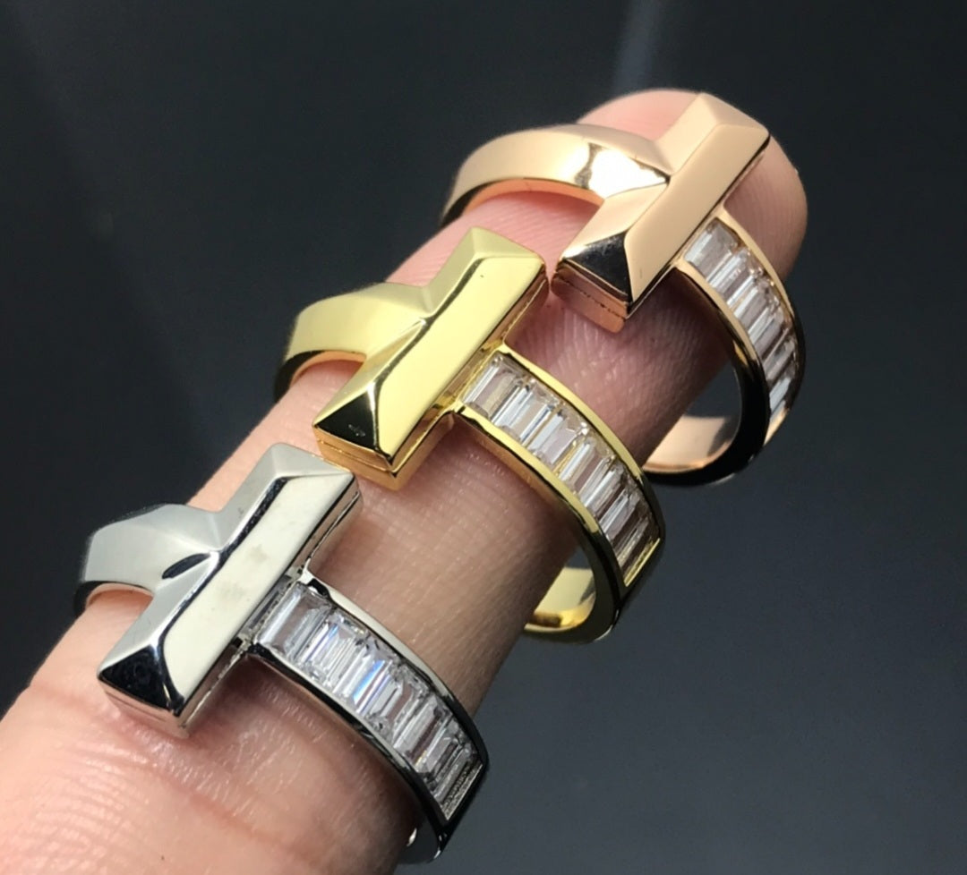 T&C Bar Logo Ring with Gemstones