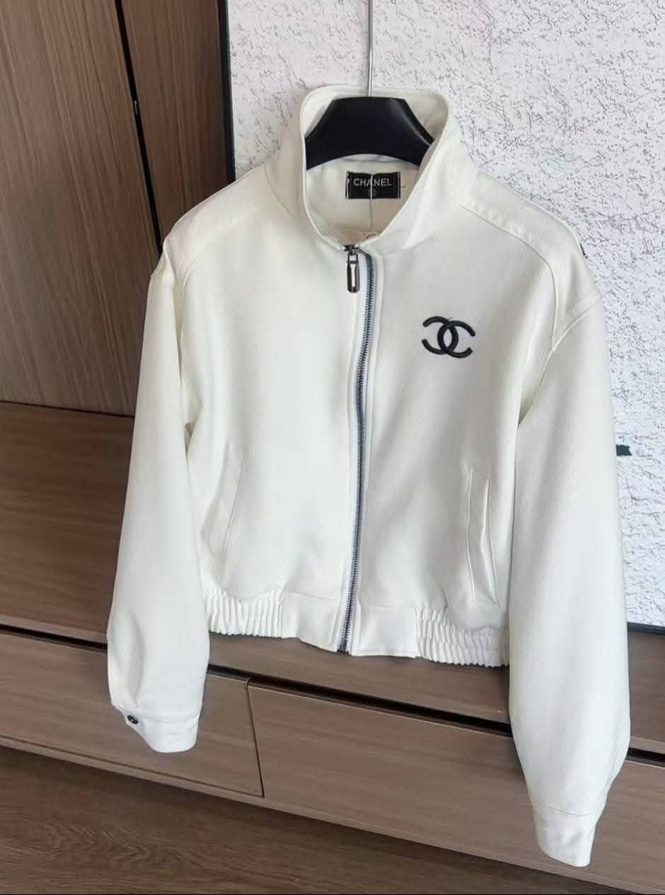 White Full Zip Jacket with Contrast C Logo