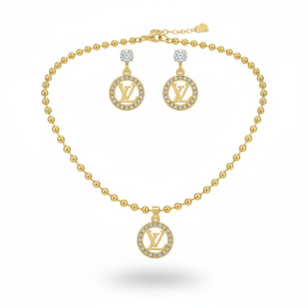 3 piece L Logo Beaded set Necklace Earrings & Bracelet