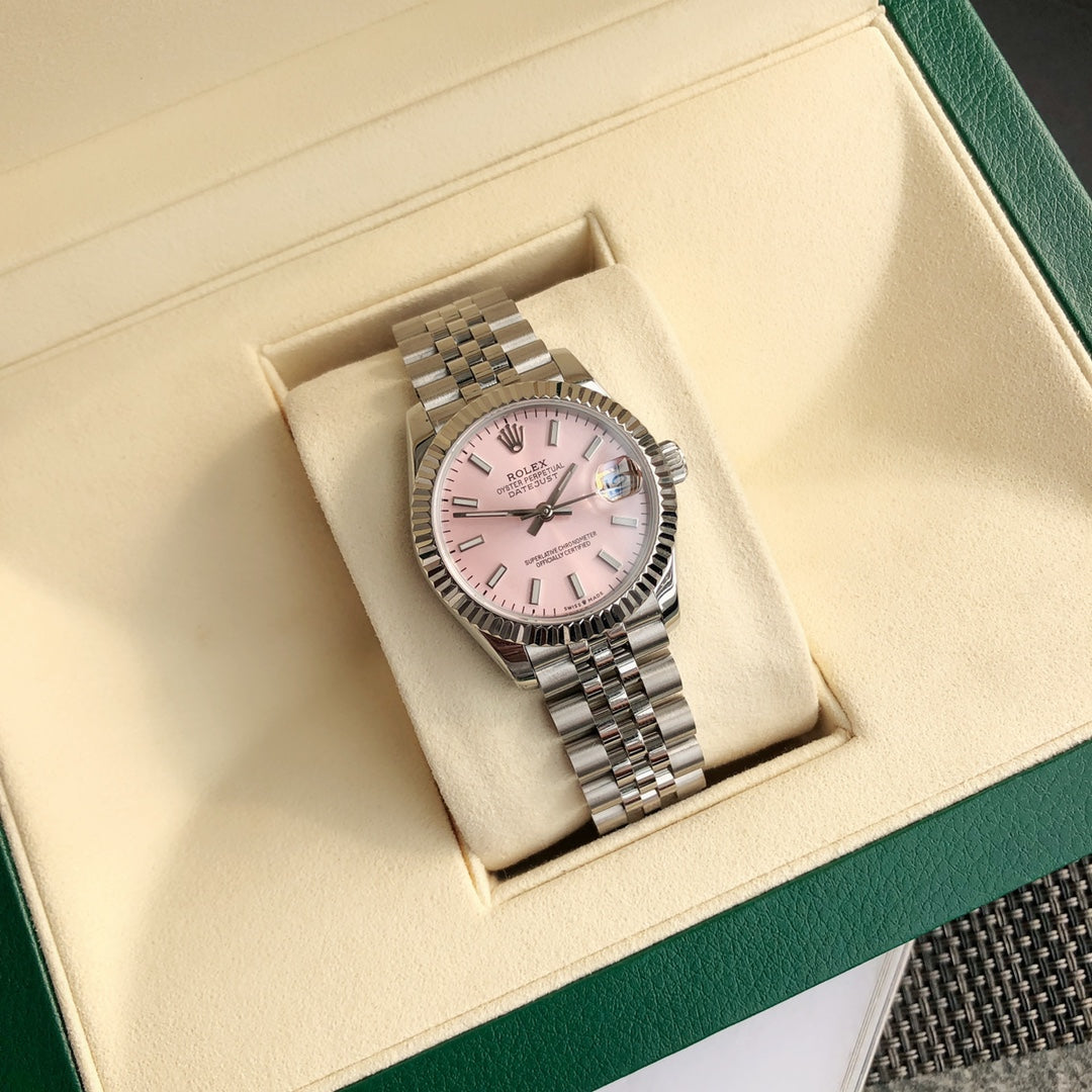 RLX Pink Dial Silver Date Luxury Watch NIB