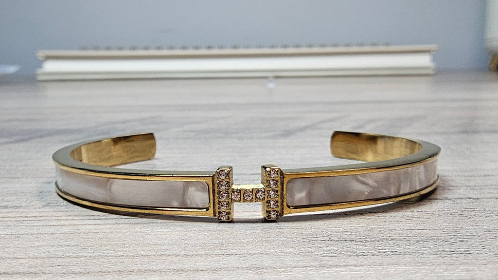 'Mother of Pearl' style H Cuff Bracelet in neutral