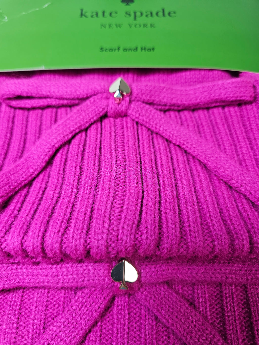 Kate Spade Hot Pink Bow Knit Hat & Scarf Set — New With Original Tags