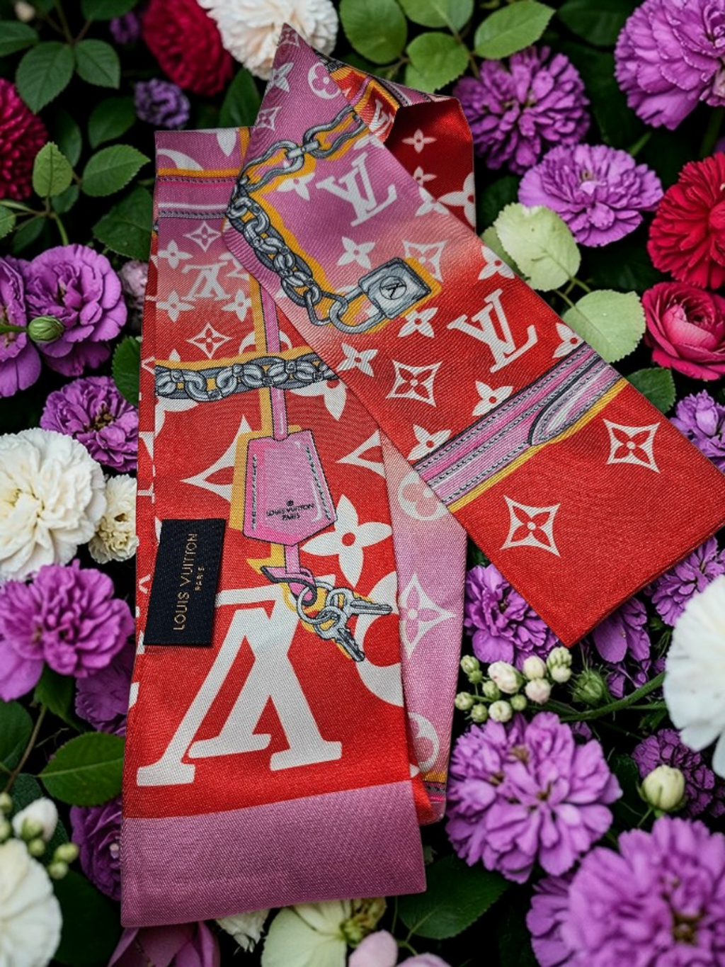 'Louis Vuitton' logo Bag Scarf Hair Accessory Tagged 100% Silk