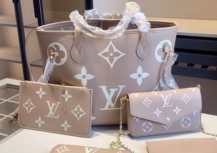 Tan Logo Large Never Full Tote Bag Set full set