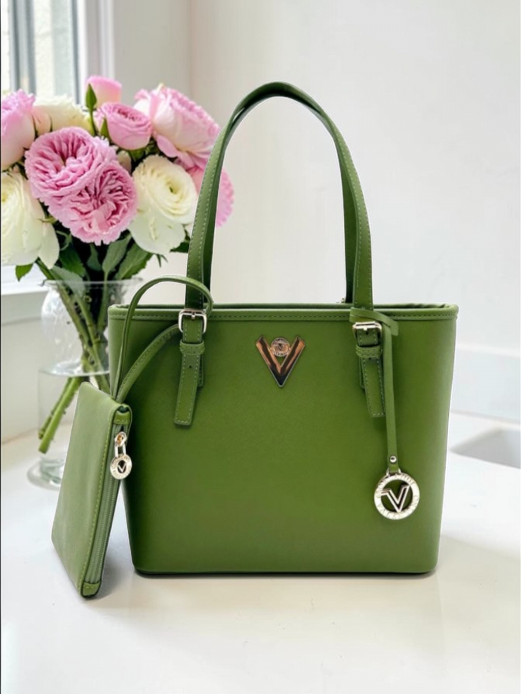 Valentino Orlandi Vegan Leather Large Spring Tote bag w/ Matching Pochette NWT
