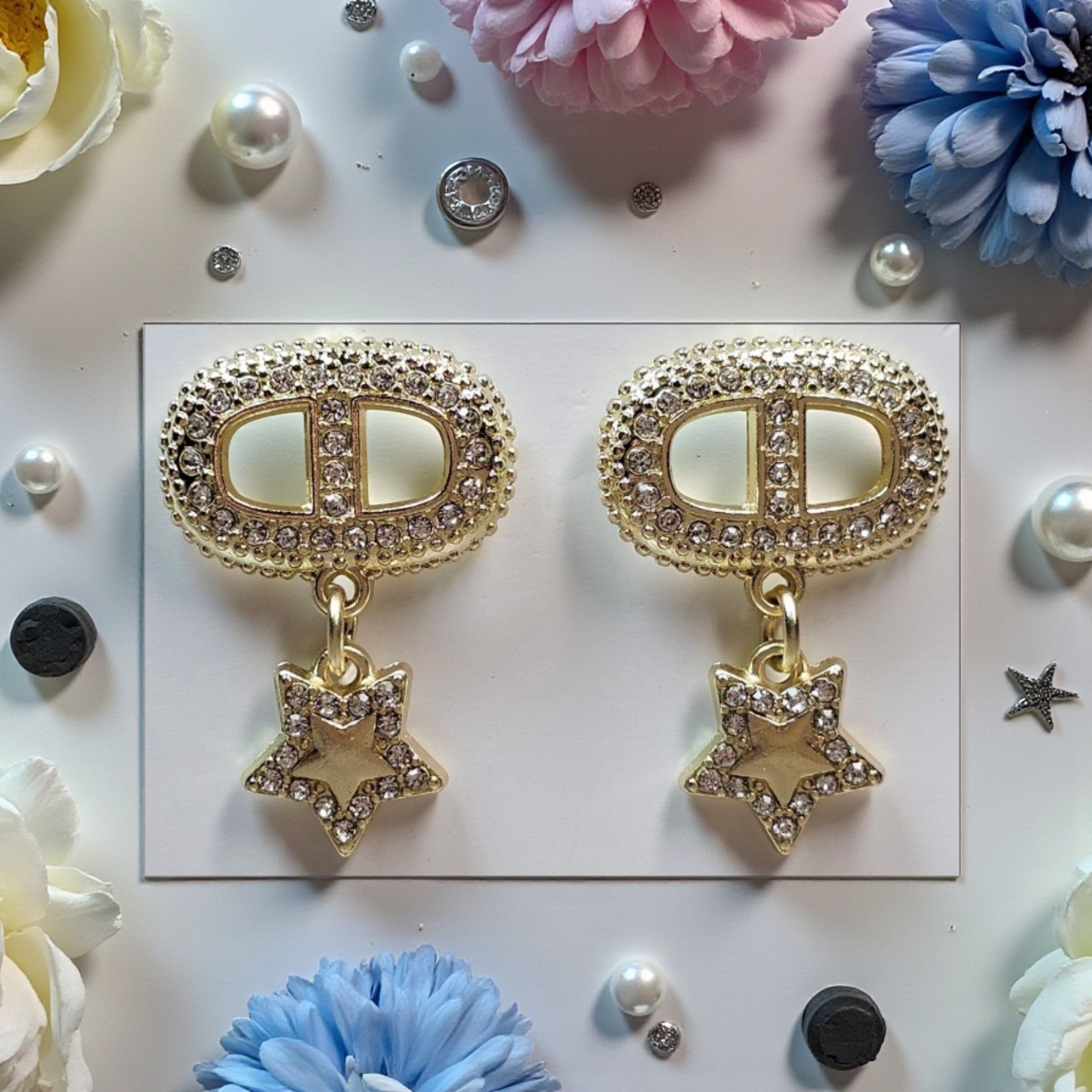18K gold plated CD Logo Dangle Earrings