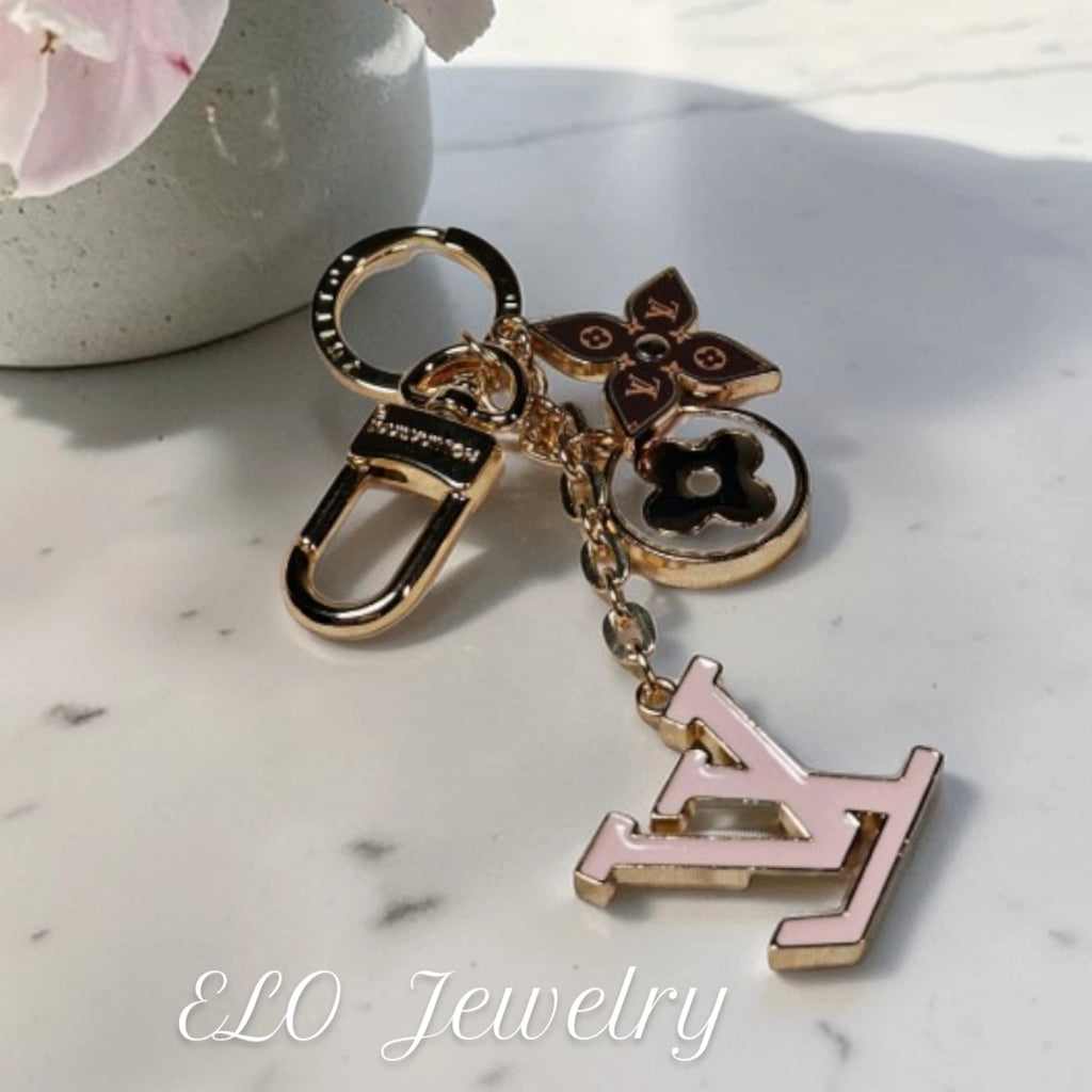 Pink Louis Vuitton Large Logo Charm Keychain Bag Accessory