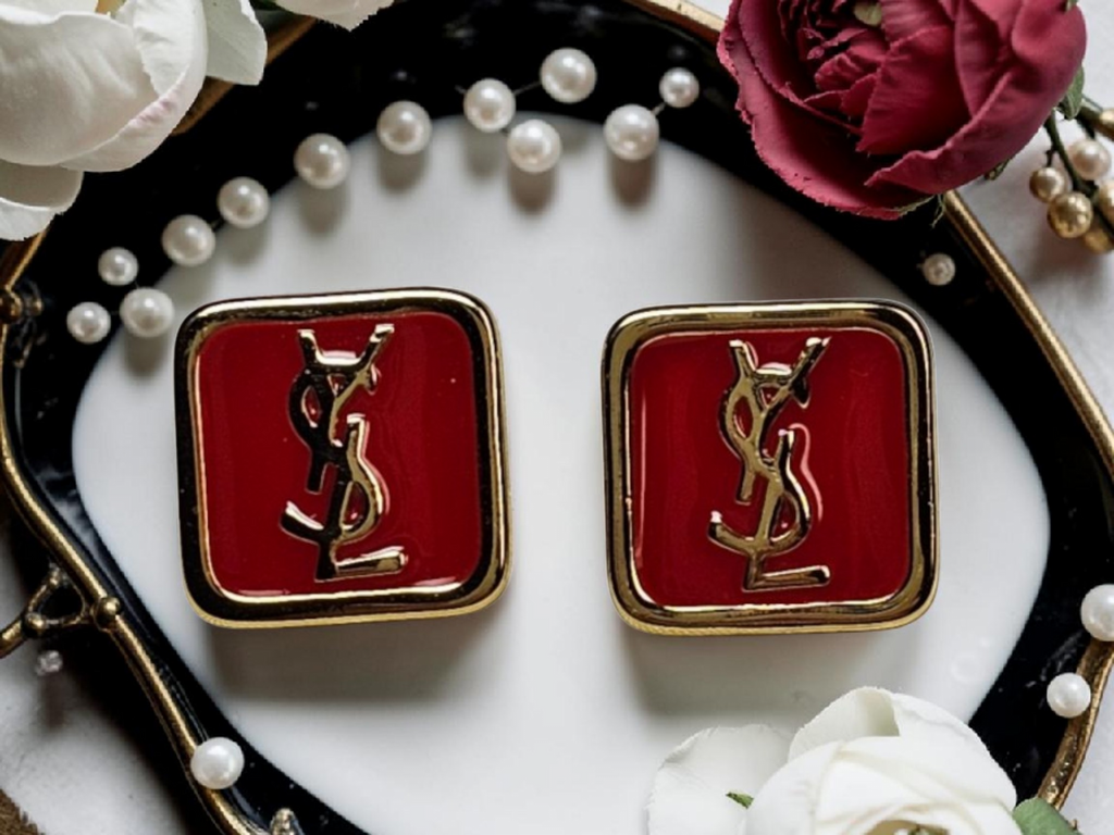 Red enamel charm Stud pierced Earrings NEW