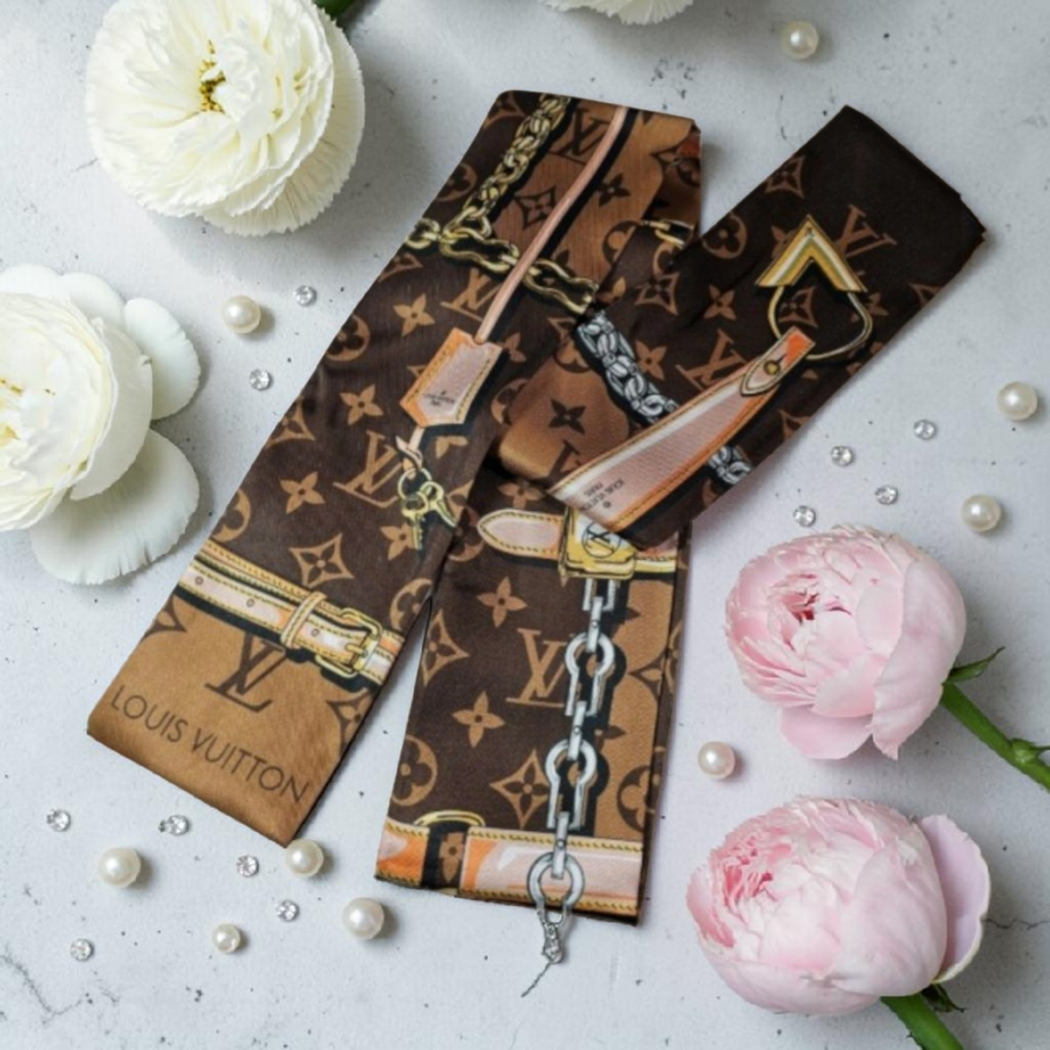 Louis Logo Bag Scarf Hair Accessory Tagged 100% Silk