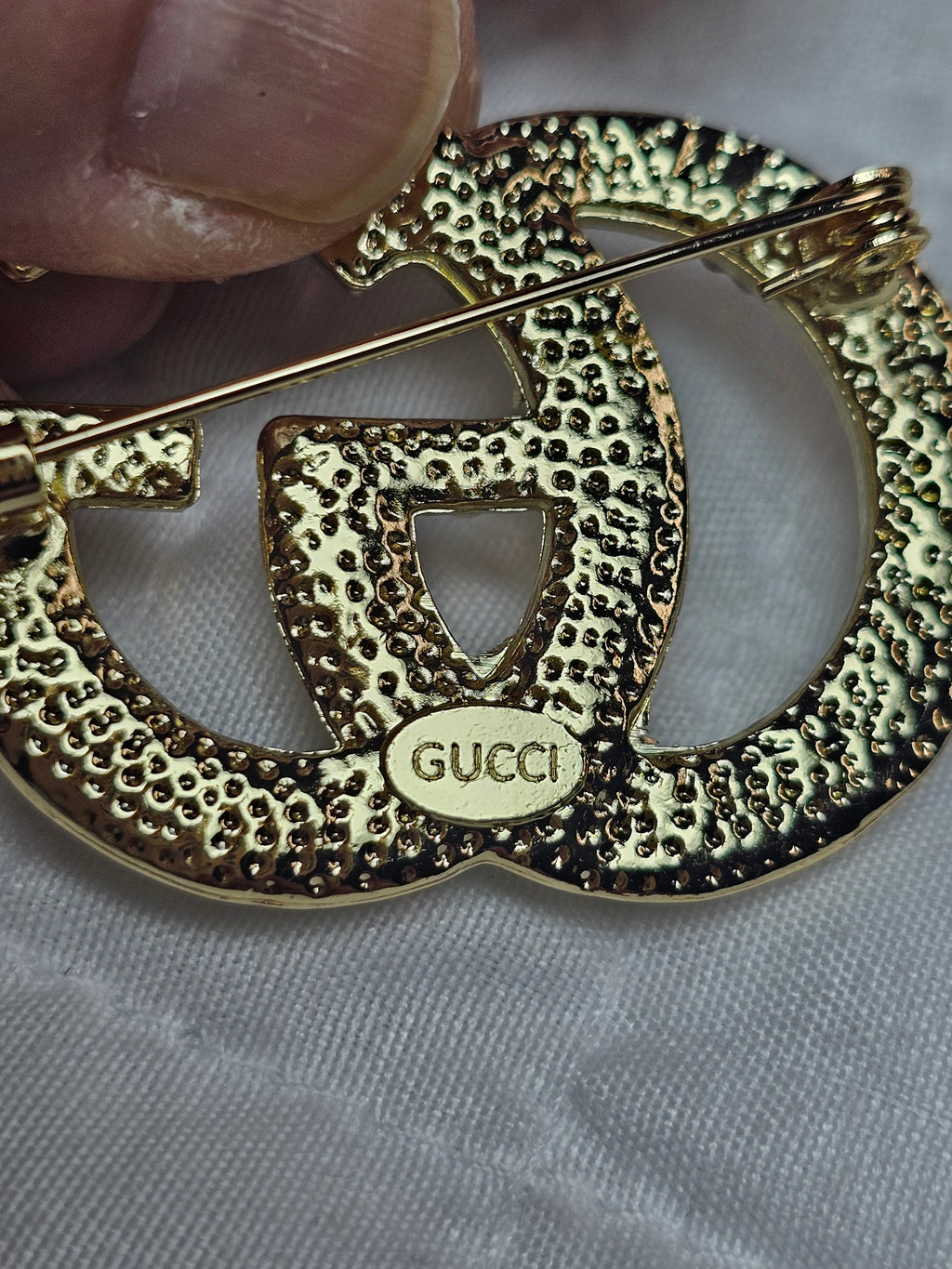 Gold GG Charm Pearlescent Pin Brooch