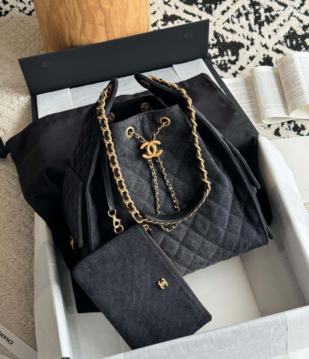 Dark Black Denim C logo Bag