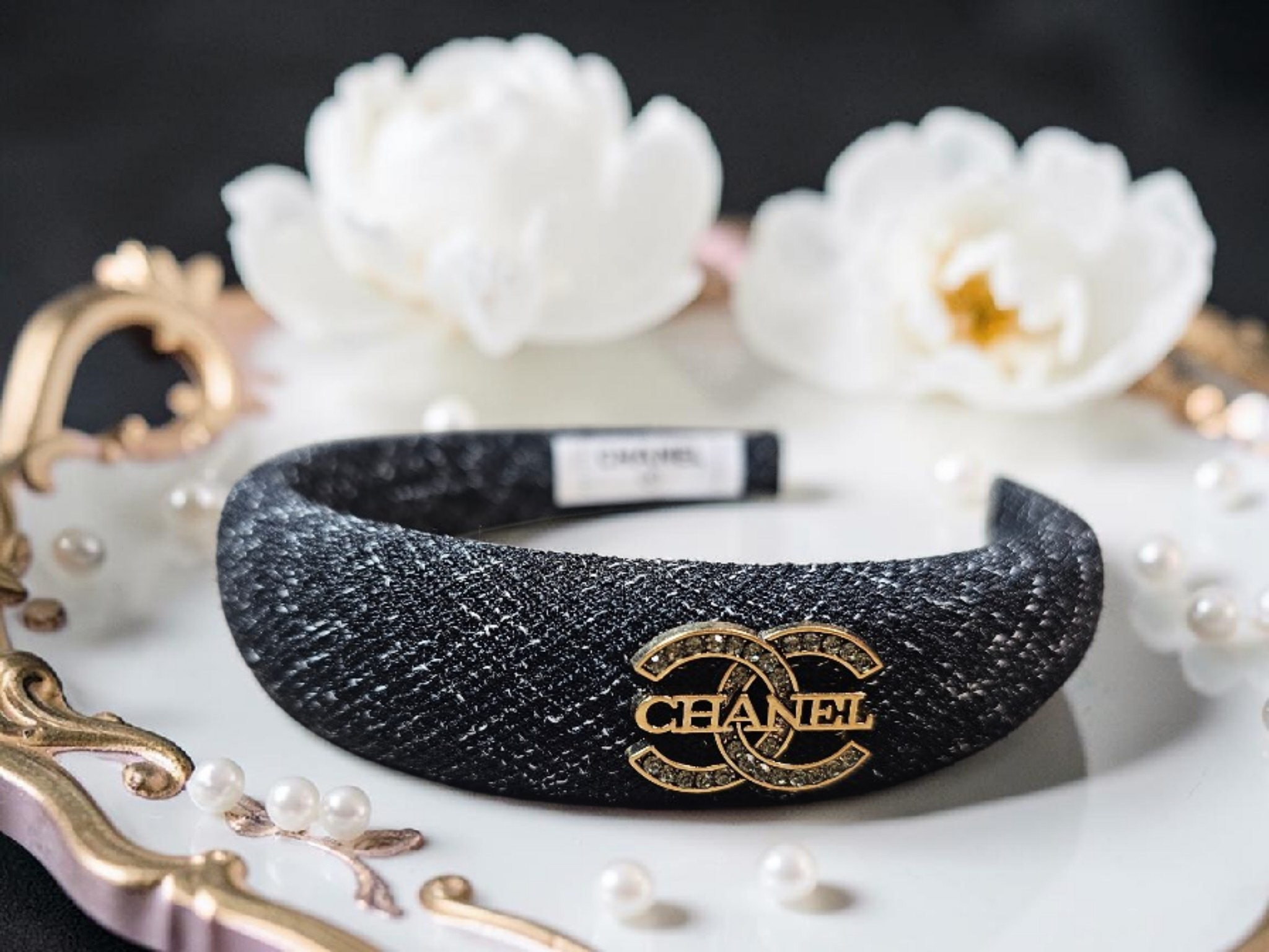 CC logo Charm Black Denim Headband