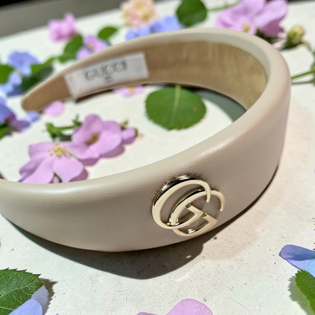 GG Charm Headband — Cream Leather w/ Gold
