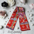 Louis logo Bag Scarf Hair Accessory Tagged 100% Silk Red