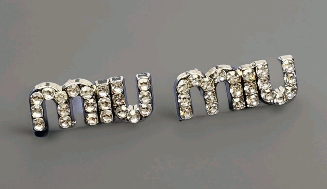 Silver Miu Miu Logo Charm Earrings