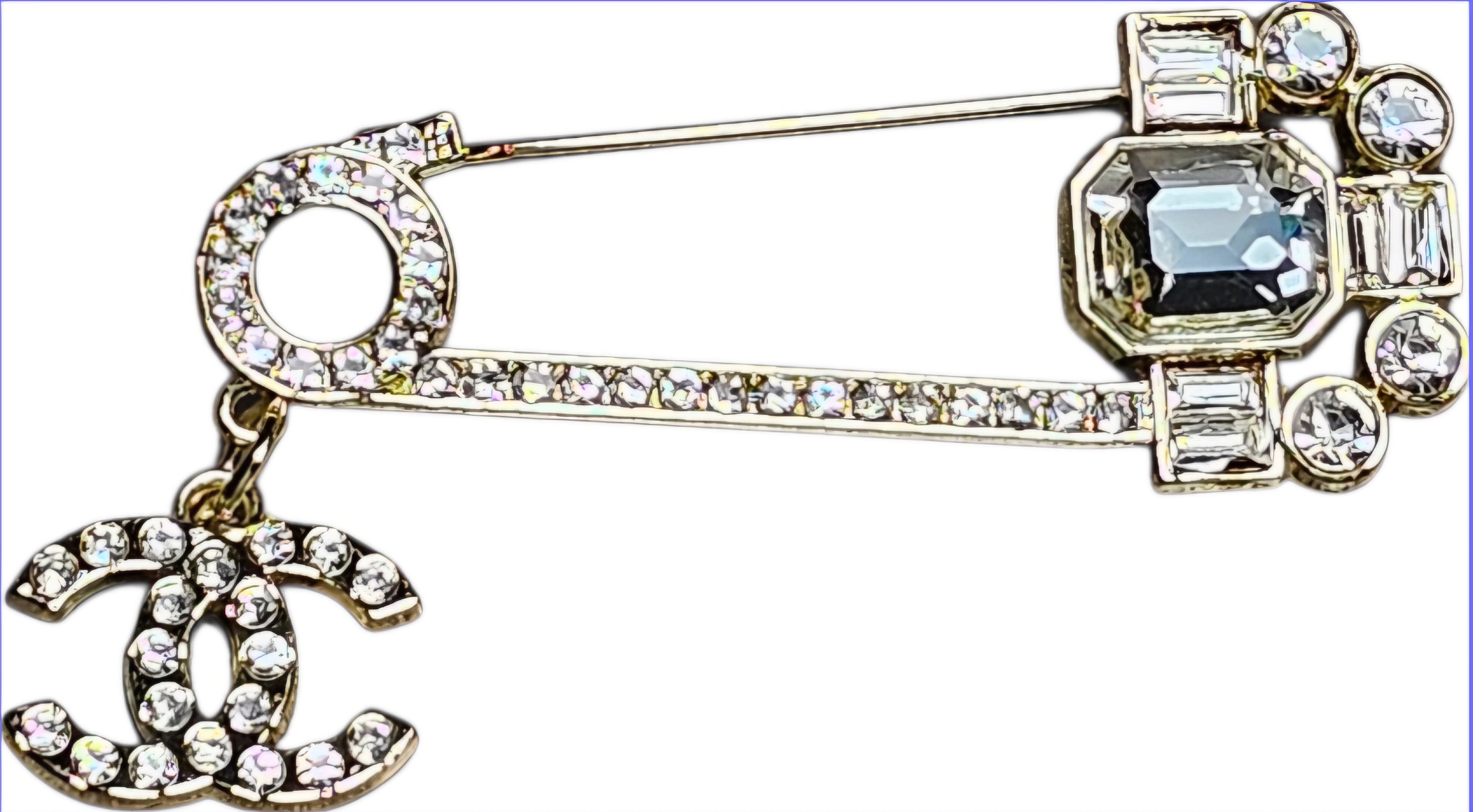 Gold Charm Safety Pin Brooch