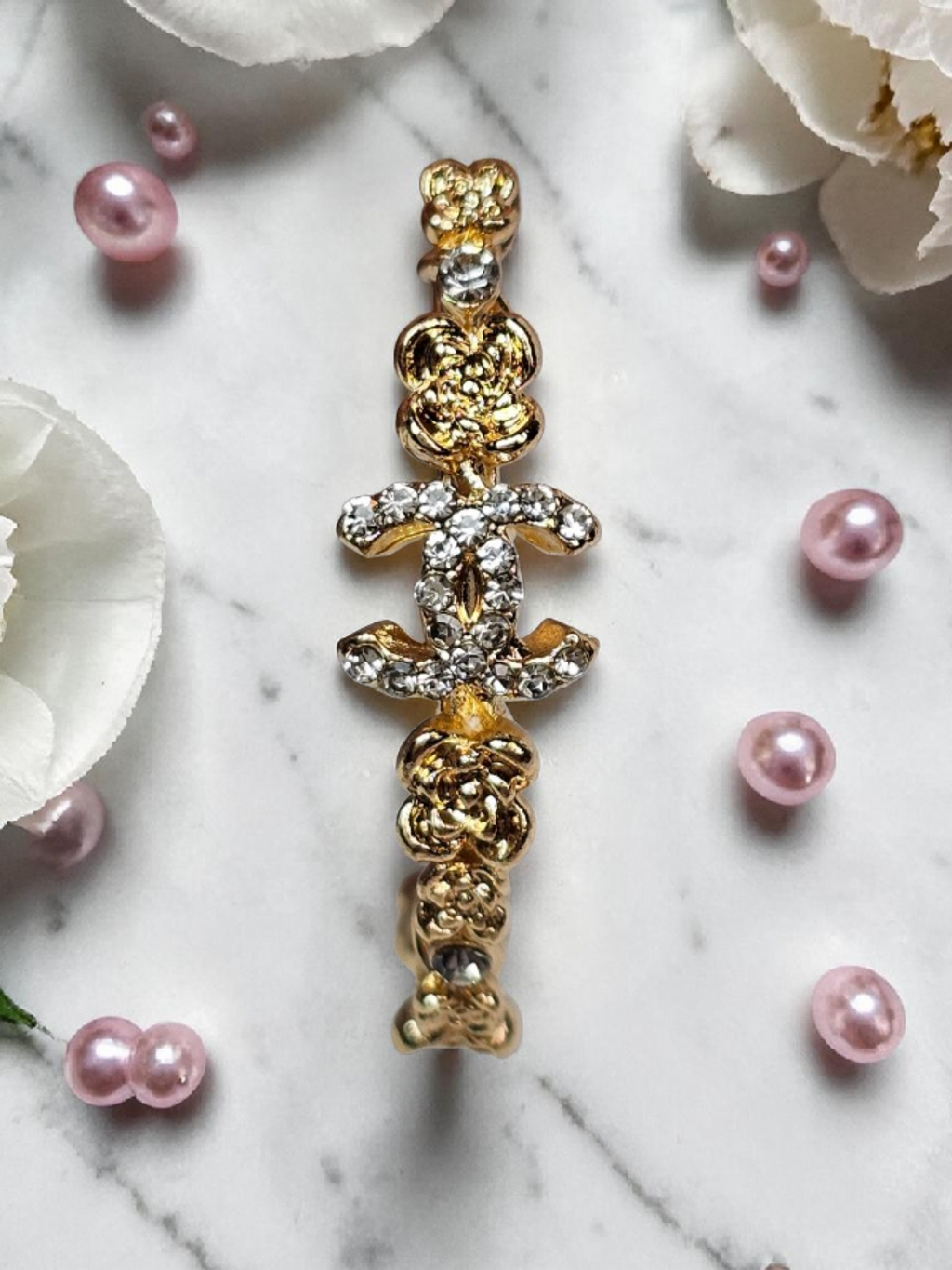 CC Camellia logo Gold and Gemstone Statement Hoops