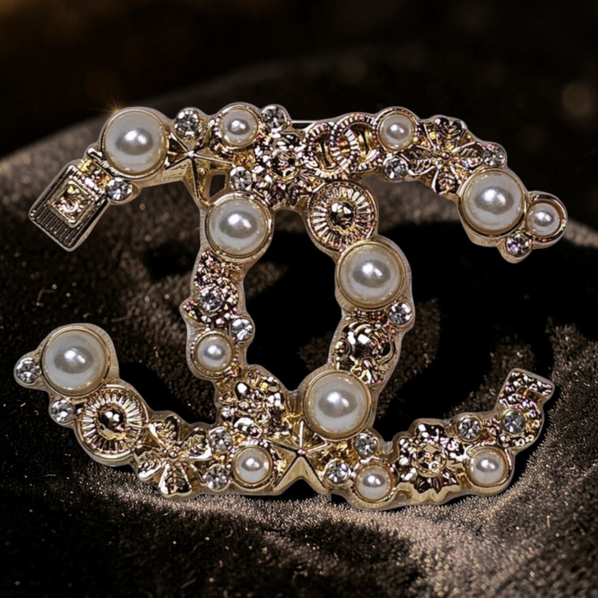 Chanel Gold and Pearl Floral Themed Charm Brooch