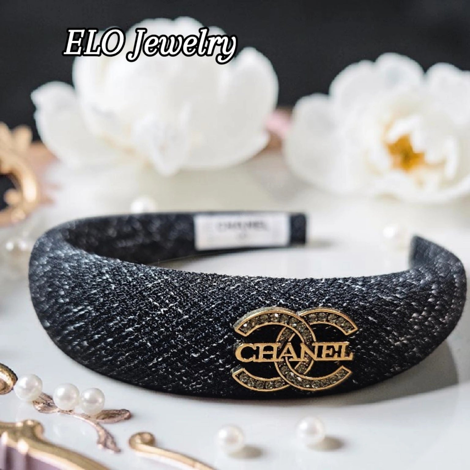 CC logo Charm Black Denim Headband