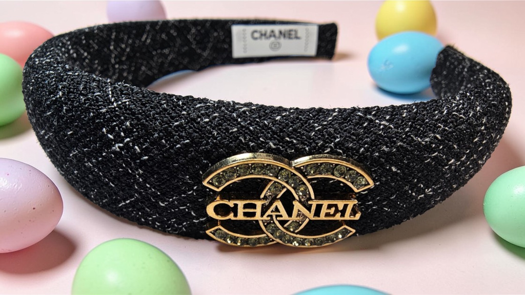 Chanel logo charm Black Denim Headband