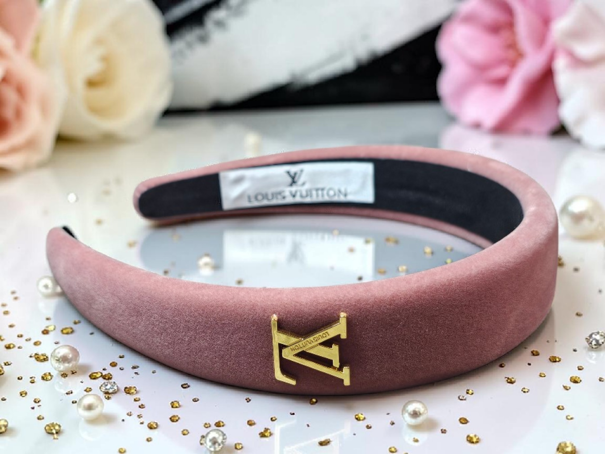 Pink Velour Louis Charm Headband