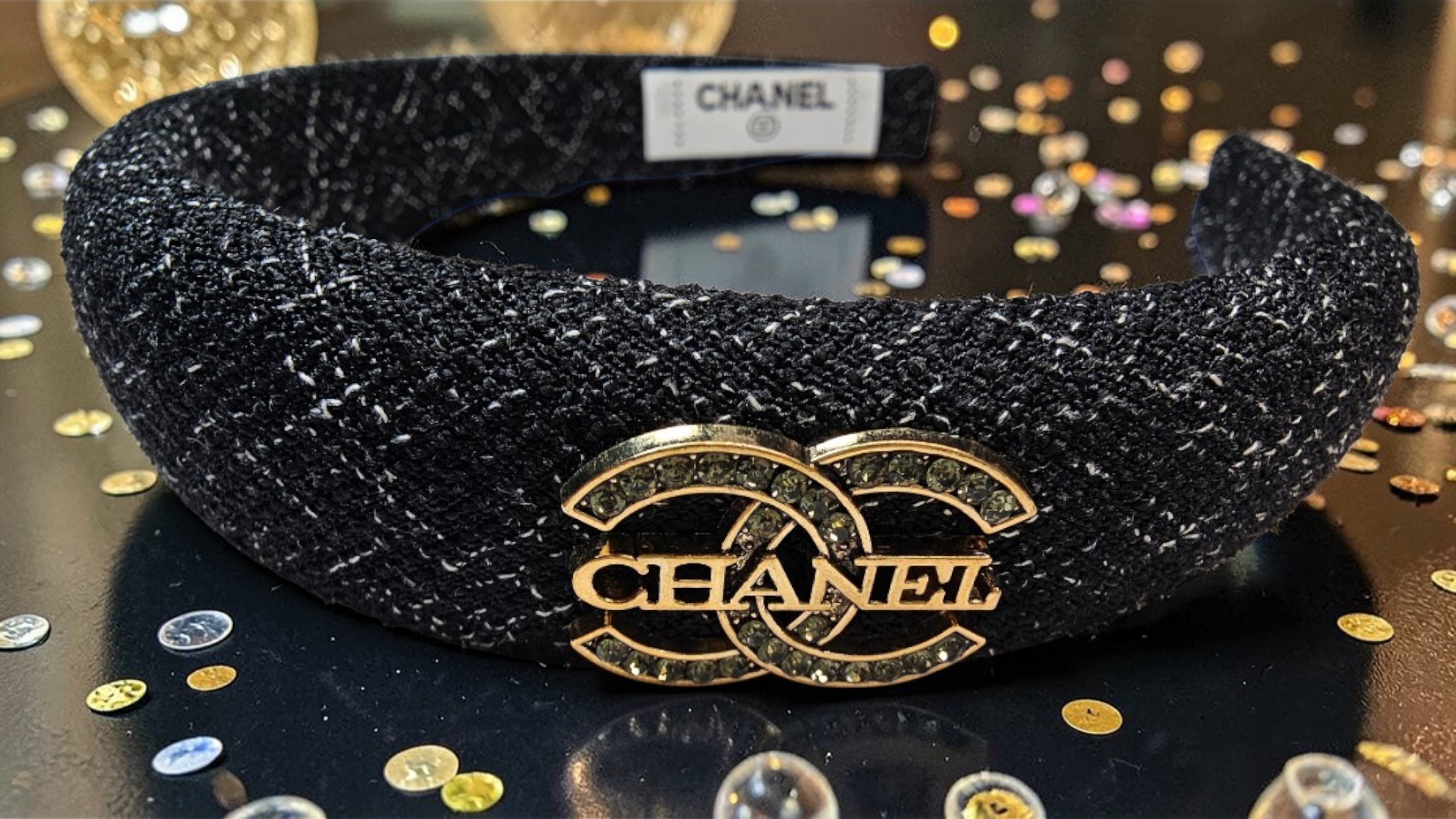 Chanel logo charm Black Denim Headband