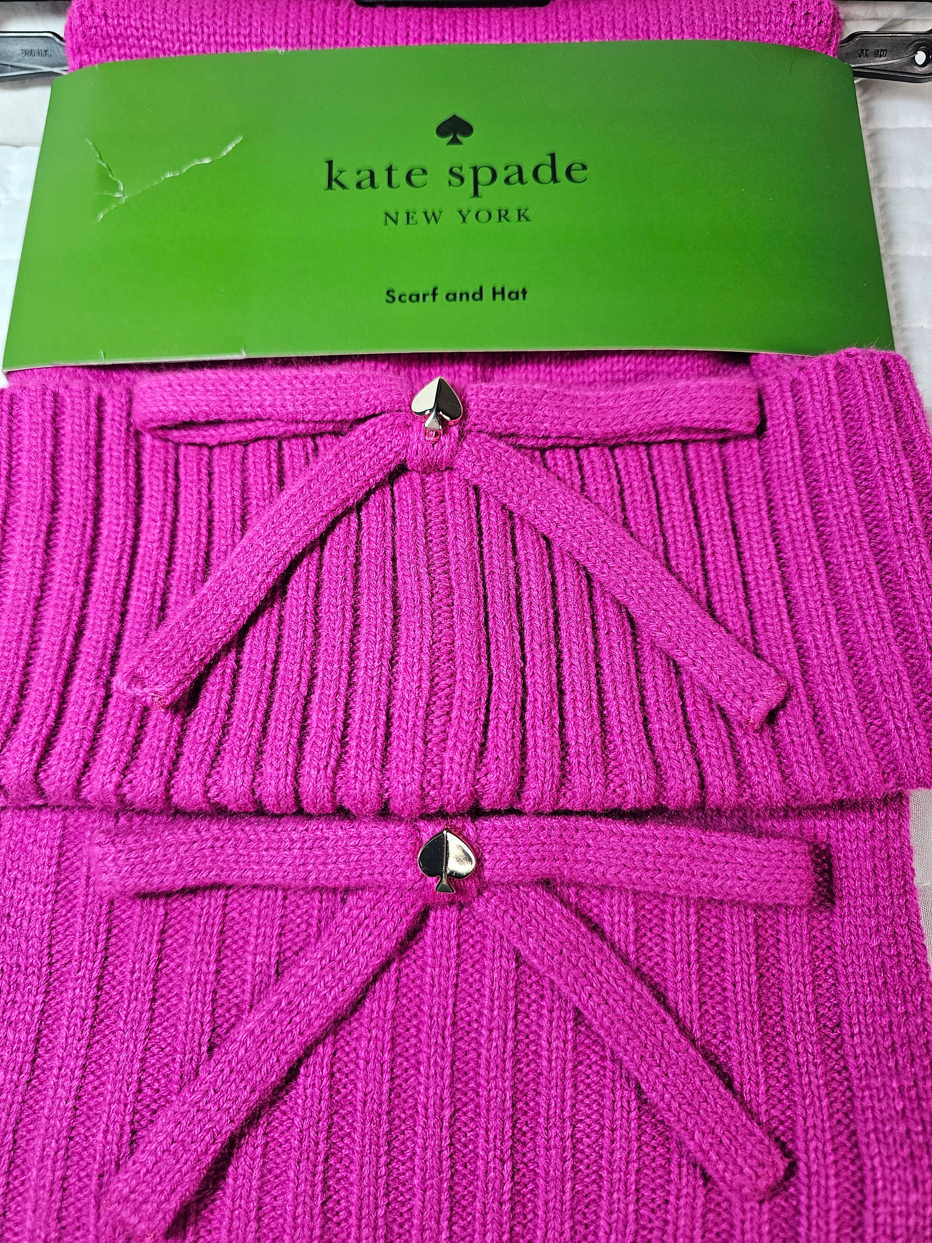 Kate Spade Hot Pink Bow Knit Hat & Scarf Set — New With Original Tags