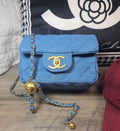 CC Logo Denim mini Crossbody Bag with Ball chain Strap