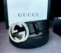 G Logo Silver Buckle Belt with Embossed Logo