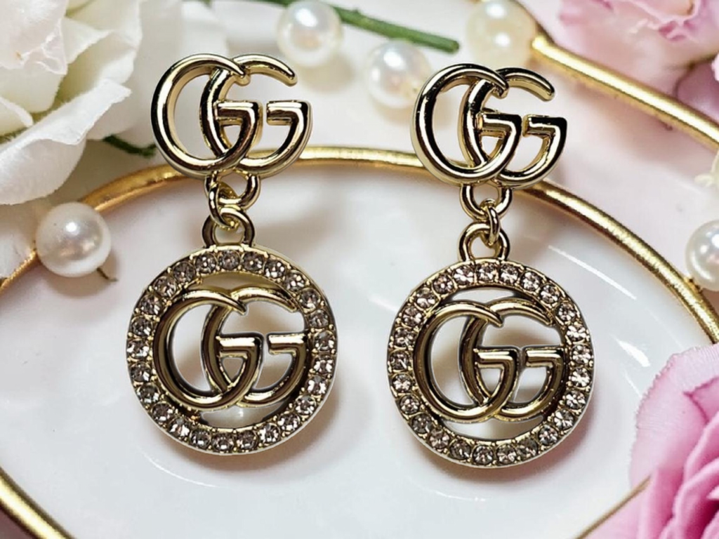 GG Logo charm Gold drop Earrings