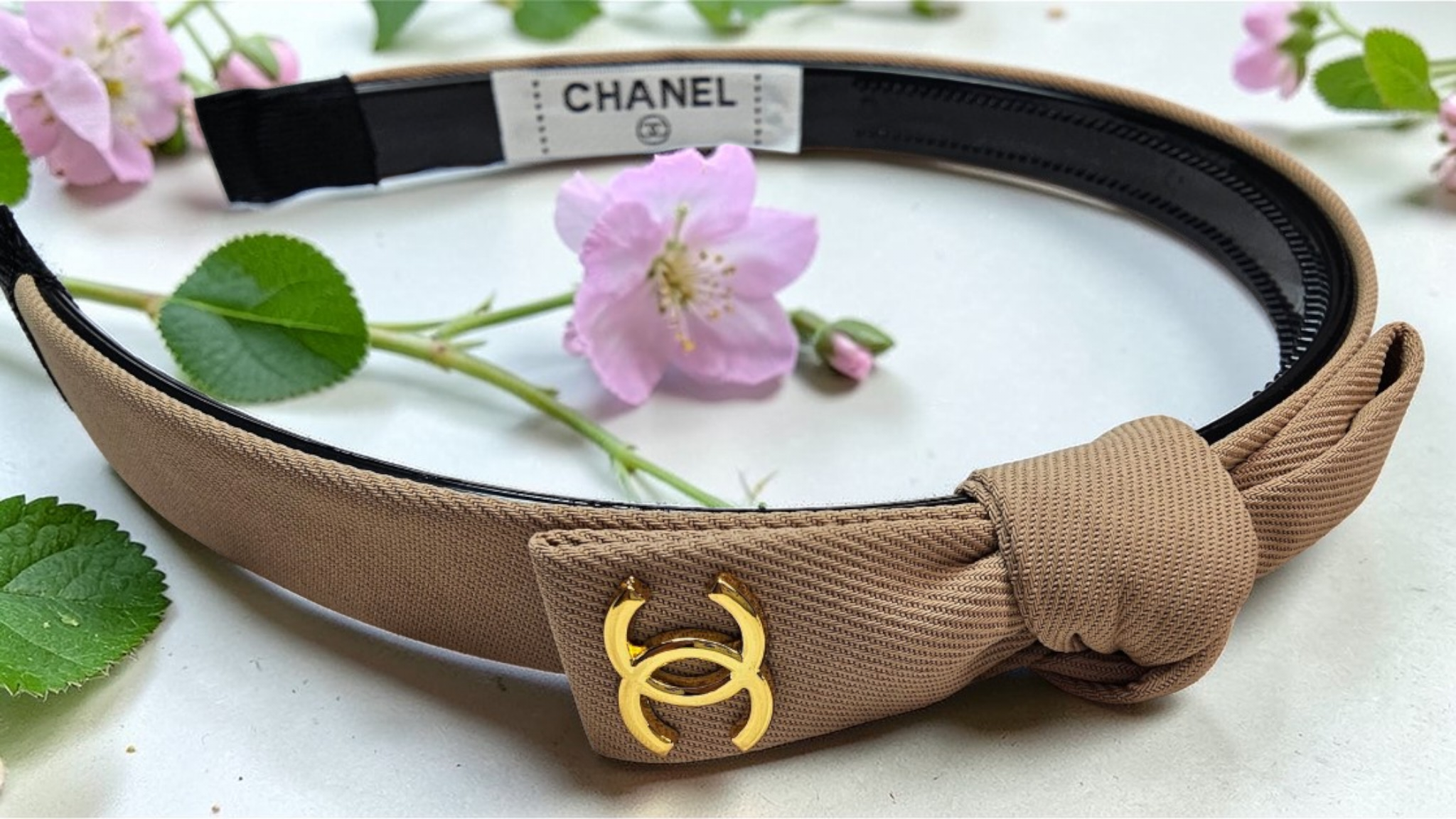 CC logo Light Beige Bow Headband