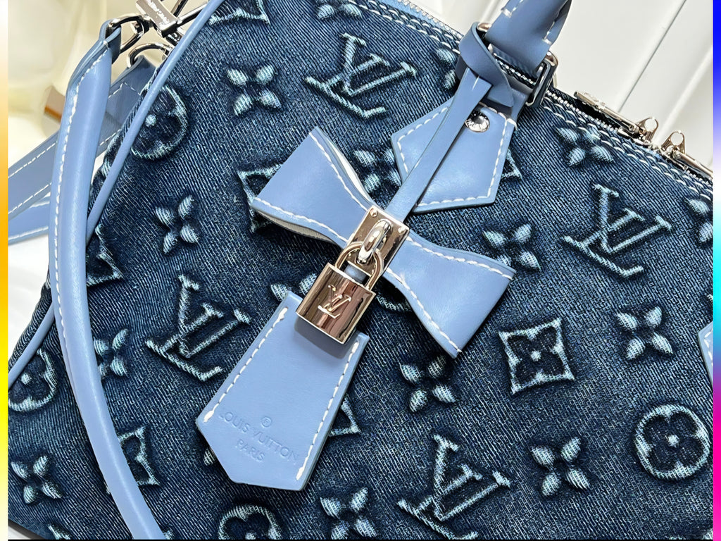 L Logo Deep Blue Denim Barrel Bag